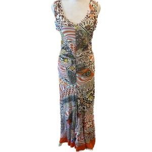 Vintage FUZZI Ruched Mesh Bodycon Maxi Dress